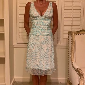 Trina Turk vintage silk white and blue dress